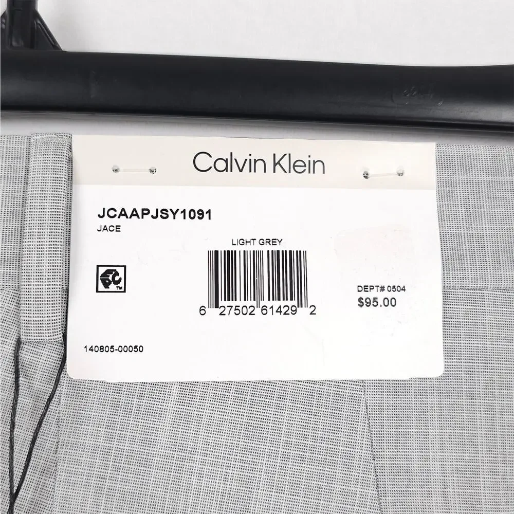 Calvin Klein Mens Slim Fit Dress Pants 42x30 Light Grey Solid Sharkskin Stretch
